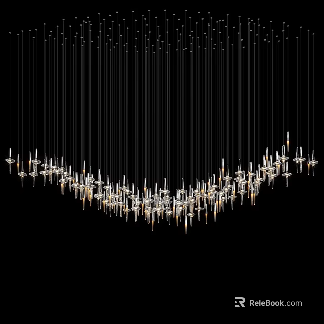 Modern Crystal Chandelier With Curved Design And Sparkling Linear Lighting 3d model 