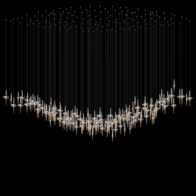 Modern Crystal Chandelier With Curved Design And Sparkling Linear Lighting 3d model