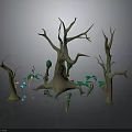 Dry Trees With Bare Branches And Small Green Plants Around Trunk Base 3d model