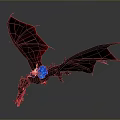Game Fantasy Mythical Dragon Character with Red Scaled Wings Blue Glowing Core and Armored Rider