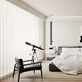 Modern Bedroom Interior Design With Large Bed White Bedding Black And White Portrait And Telescope