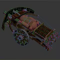 Ancient Weapon With Wooden Structure Wheels Copper Components And Red Launching Mechanism