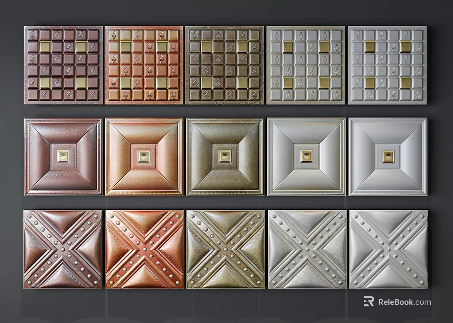 Upholstered Wall Panels In Various Colors With Different Tufted Patterns For Interior Design 3d model 