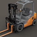 Orange and Gray Industrial Forklift with Cab Forks and Large Wheels for Material Handling