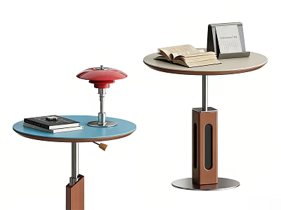Two Modern Coffee Tables with Round Tops Red Lamp Shade Books and Calendar 3d model
