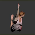 Woman Yoga Stretching On One Knee Arm Extended In Pink Tank Top Red Patterned Leggings