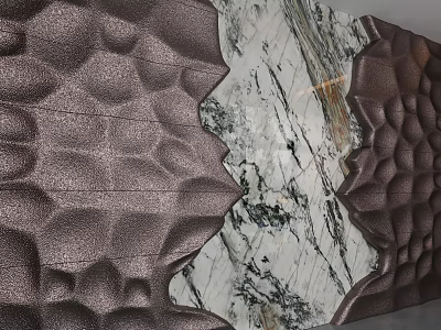 Stylish Modern Background Wall Design With 3D Textured Brown Sections And Marble Inlay 3d model