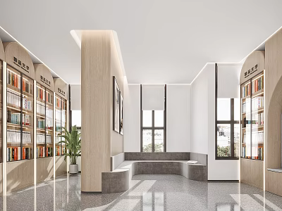 Artistic Library Interior With Bookshelves And Seating 3d model