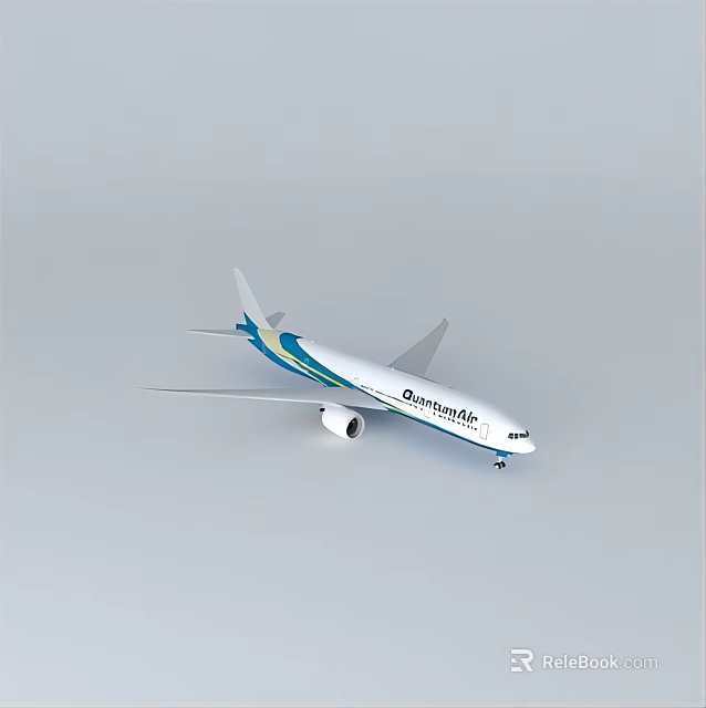 Detailed Boeing Airplane Model With White Body Blue Green Stripes Wings And Tail 3d model 