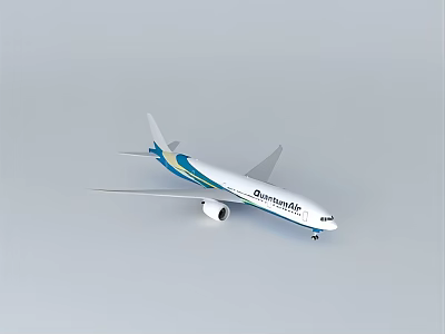 Detailed Boeing Airplane Model With White Body Blue Green Stripes Wings And Tail 3d model