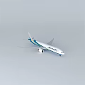 Detailed Boeing Airplane Model With White Body Blue Green Stripes Wings And Tail