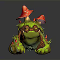 Game And Movie Character With Red Mushroom Tops Green Body And Yellow Eyes