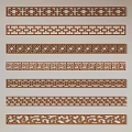Traditional Brown Carved Decorative Strips With Various Geometric And Meander Patterns 3d model