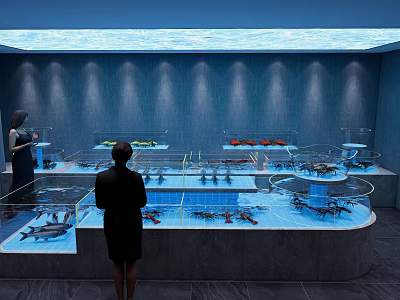 Modern Seafood Display Counter With Glass Tanks And Fresh Seafood In Restaurant 3d model