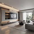 Modern Living Dining Room Interior With Large Screen Round Coffee Table Rug And Wall Decor