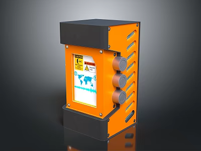 Industrial Electronic Control Unit With Orange Black Casing Warning Label And Knobs 3d model