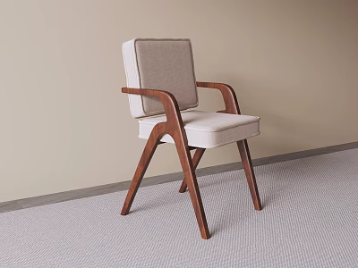 Modern Minimalist Solid Wood Arm Chair With Soft Beige Fabric Upholstered Seat And Backrest 3d model