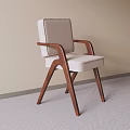 Modern Minimalist Solid Wood Arm Chair With Soft Beige Fabric Upholstered Seat And Backrest