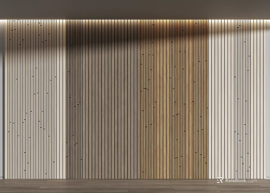 Modern Wooden Wainscoting With Vertical Stripes And Lighting 3d model 