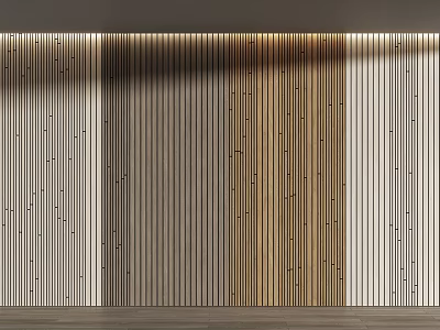 Modern Wooden Wainscoting With Vertical Stripes And Lighting 3d model