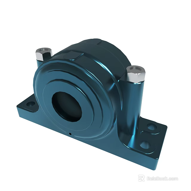 Industrial Blue Metal Bearing Housing With Base And Bolted Mounting Structure 3d model 