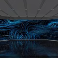 Immersive Art Installation In Dark Space With Colorful Light Effects And Flowing Petal Projections