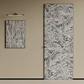 Elegant Marble Pattern Hinged Door With Decorative Painting On Beige Wall And Ceiling Light 3d model