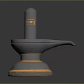 Grey Decorative Object With Yellow Accents Cylindrical Top And Spout like Extension