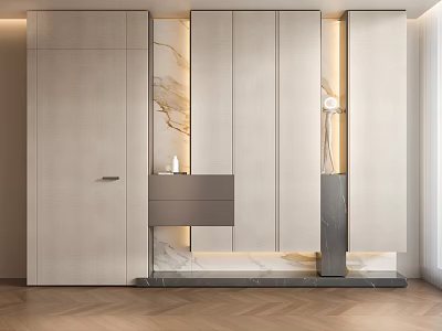 Elegant Modern Shoe Cabinet With Marble Panel Mirror Doors And Hidden Storage Space 3d model