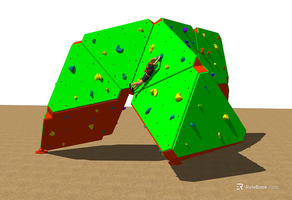 Outdoor Climbing Wall Sports Equipment with Green Surface and Colorful Rock Holds 3d model 