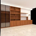 Modern Wooden Bookcase Interior Design With Glass Doors And Multiple Shelves