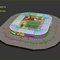 Modern Football Stadium 3D Model With White Exterior Red Seats And Green Field