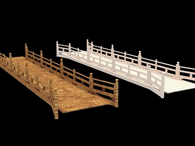 Ancient Architectural Bridges With Wooden And White Railings Traditional Design 3d model