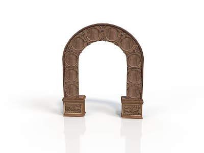 Decorative Arched Structure With Brown Carved Details Circular Motifs And Base 3d model