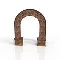 Decorative Arched Structure With Brown Carved Details Circular Motifs And Base