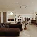 Modern Clothing Store Interior With Brown Sofa Rug Floor Lamp Mannequins And Hanging Clothes