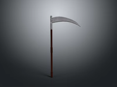 Traditional Handheld Scythe Featuring Sharp Curved Blade And Long Wooden Handle 3d model