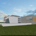 Modern Single Family House Exterior With White Gray Facade Large Glass Windows And Green Lawn