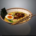 Delicious Ramen Bowl with Soft Boiled Egg Beef Slices Nori Mushrooms and Chopsticks
