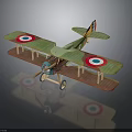 Vintage Green Brown Biplane Model With Circular Emblems For Aviation And Space Exploration