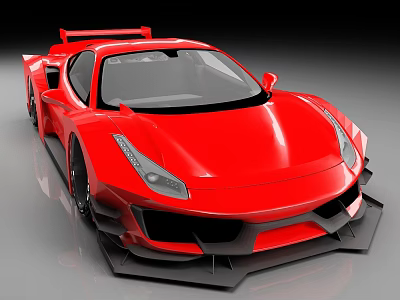 Red Sports Car With Sleek Body Design Rear Spoiler And Front Splitter 3d model