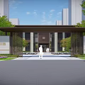 Residential Landscape With Modern Entrance Gate Walkway Greenery People Walking And High rise Background