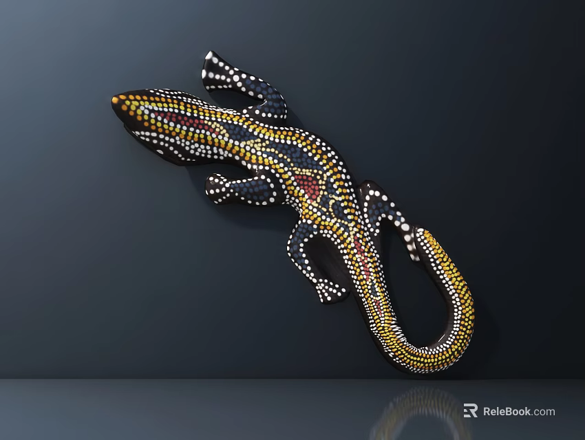 Colorful Beaded Lizard Doll With Dark Background And Decorative Art Design 3d model 