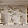 Indoor Cat Activity Space With Multi Level Wooden Play Structures And Wall Mounted Shelves 3d model