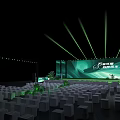 Green Stage Design With Lighting Seats Plants And Backdrop Screen 3d model