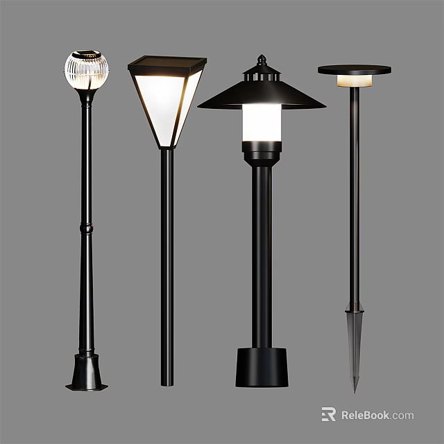 Outdoor Lights with Various Designs and Different Lamp Shades for Garden and Patio Use 3d model 