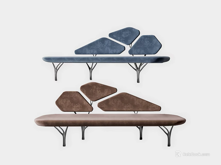 Modern Blue And Brown Sectional Sofas With Unique Backrest Design And Metal Legs 3d model