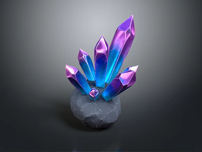 Decorative Crystal Ornament Set With Shining Colorful Pointed Crystals On Gray Stone Base 3d model