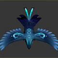 Blue Glowing Fantasy Bird Creature With Spread Wings Standing Pose Design 3d model