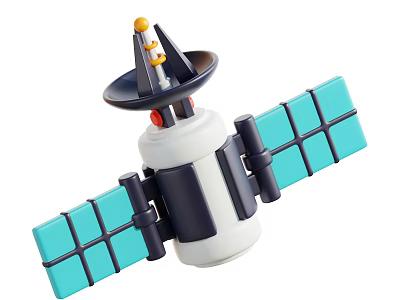 Toy Satellite Model With White Body Blue Solar Panels And Top Antenna 3d model